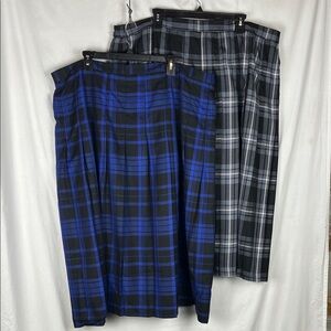 2 Vintage Bedford Fair Plaid Pleated Midi Skirts Blue and Black